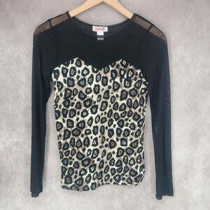 Madrag Womens Sheer Long Sleeve Shirt‎ Cheetah Print Medium Club Alternative VTG